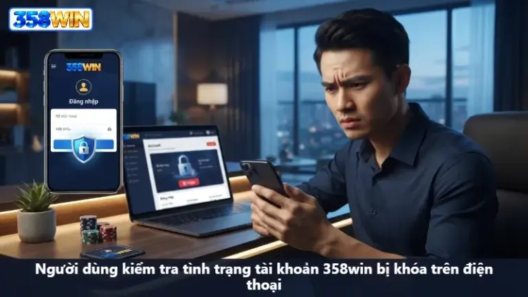 Người dùng kiểm tra tình trạng tài khoản 358win bị khóa trên điện thoại